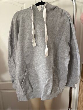 Zara Light Gray Hoodie with White Drawstrings Size L Oversized